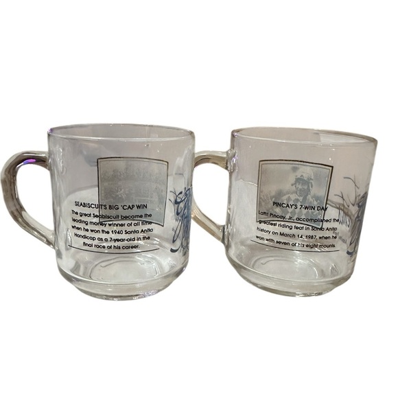 Rare Santa Anita Horse Racing Commemorative Glass Mug Set of 2 - Picture 6 of 9